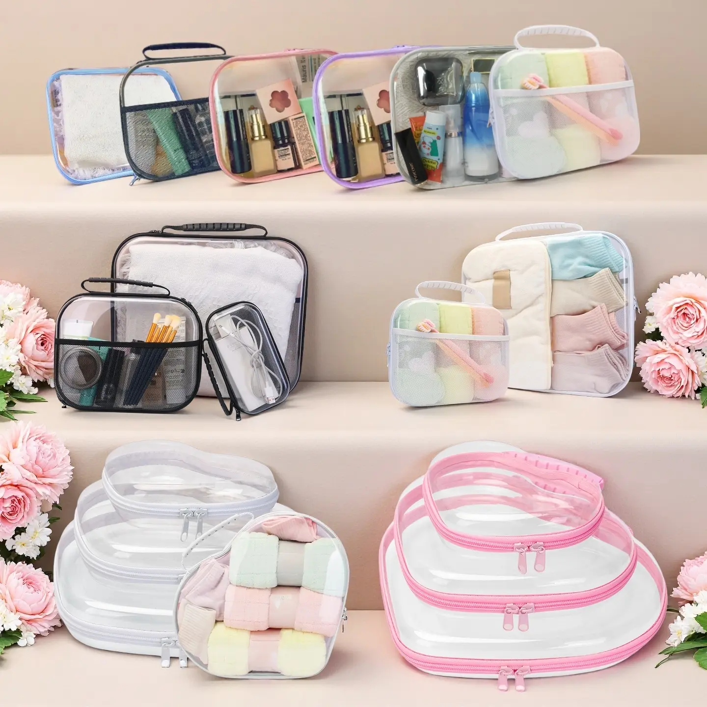 Large Capacity Transparent Storage Box Set, Dual Zipper Portable Organizer, Home & Travel Essentials, Book & Clothing Sorter, Cosmetic Organizer Box, Travel Packing Organizers