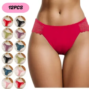 H 12 Pack Sexy Cheeky Women's Underwear Comfortable Seamless Panties Luxurious Lace Bikini Briefs Womenswear 6Pcs Basic Minimalist Lingerie underwear for women period underwear