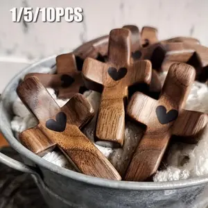 Heart-Shaped Wooden Cross Pendant, Inspirational Gift, Small Portable Design, Ideal for Prayer & Religious Gifts, Unique Customizable Charm, Handheld Wooden Cross