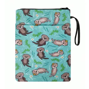 Otter Pattern Notebook Case, 1 Count Cute Cartoon Animal Pattern Zipper Notebook Cover, Washable Book Cover, Book Accessories for Book Lovers