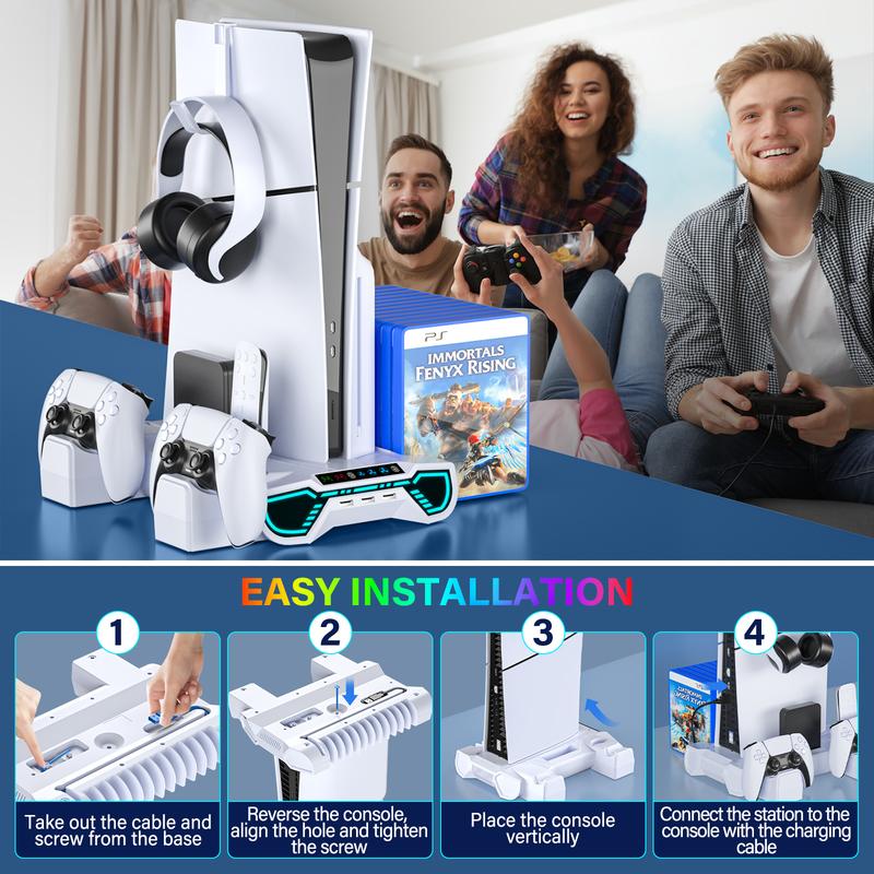 PS5 Cooling Station Charging Base with Upgraded Touch Screen for Standard/Slim/Pro, All-in-One Stand Compatible Disc/Digital, Dual Controller Charger,3-Level Cooling Fan, 3 USB Hub, Best Christmas Gift for Gamers