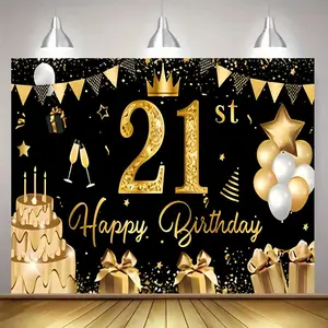 21st Birthday Background Banner, 1 Count Happy Birthday Party Background, Indoor & Outdoor Decoration Supplies for Home Party, Ornaments, Birthday Backdrop, Birthday Party Decorations, Party Decorations Banners