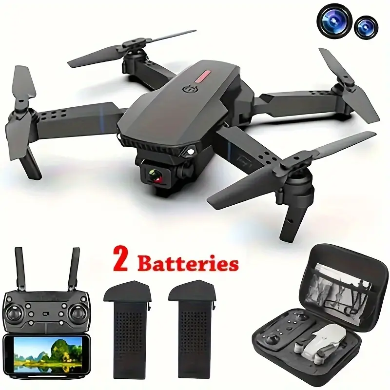 E88Pro Drone with Dual Camera & 2 Batteries One-key Take-off Foldable Remote Control Quadcopter for Beginners Christmas Gift