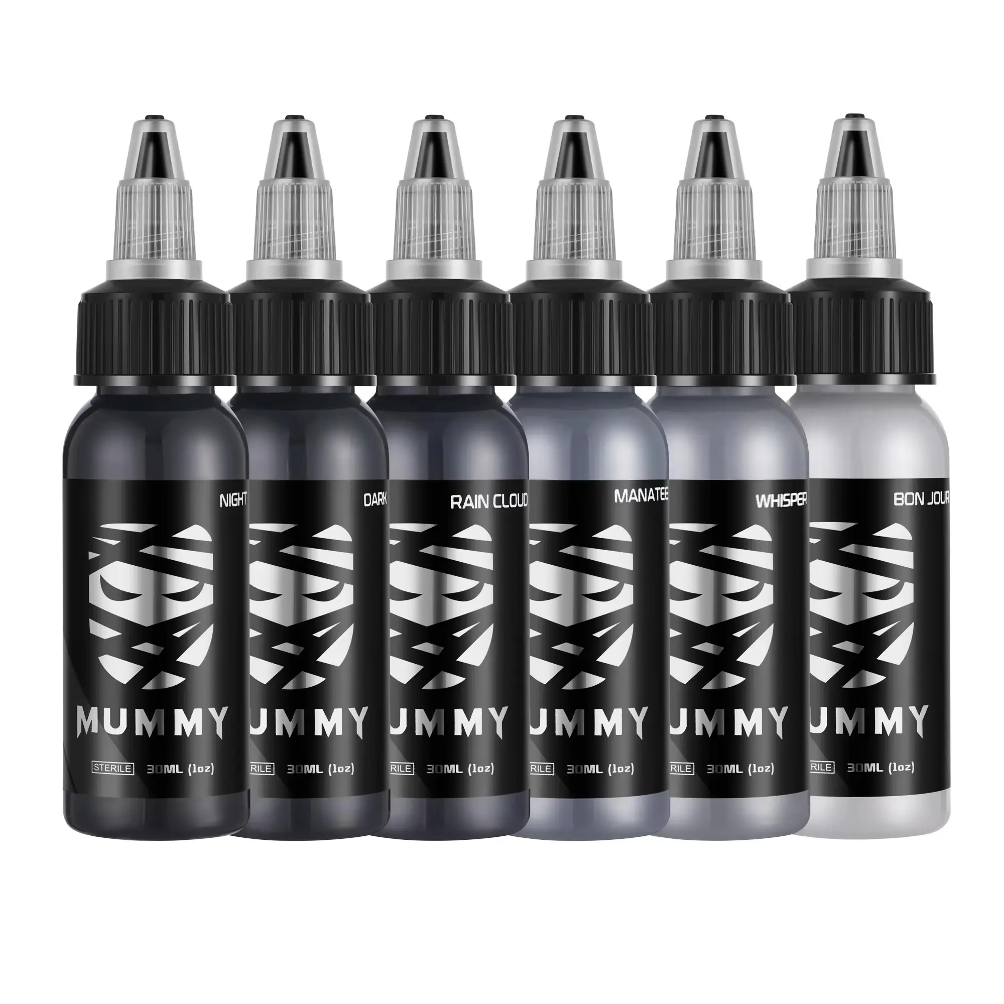 Mummy Professional Tattoo Ink 6PCS 30ML Body Art Sterilized Permanent Coloring USA Custom Tattoo Colors Ash Grey Set