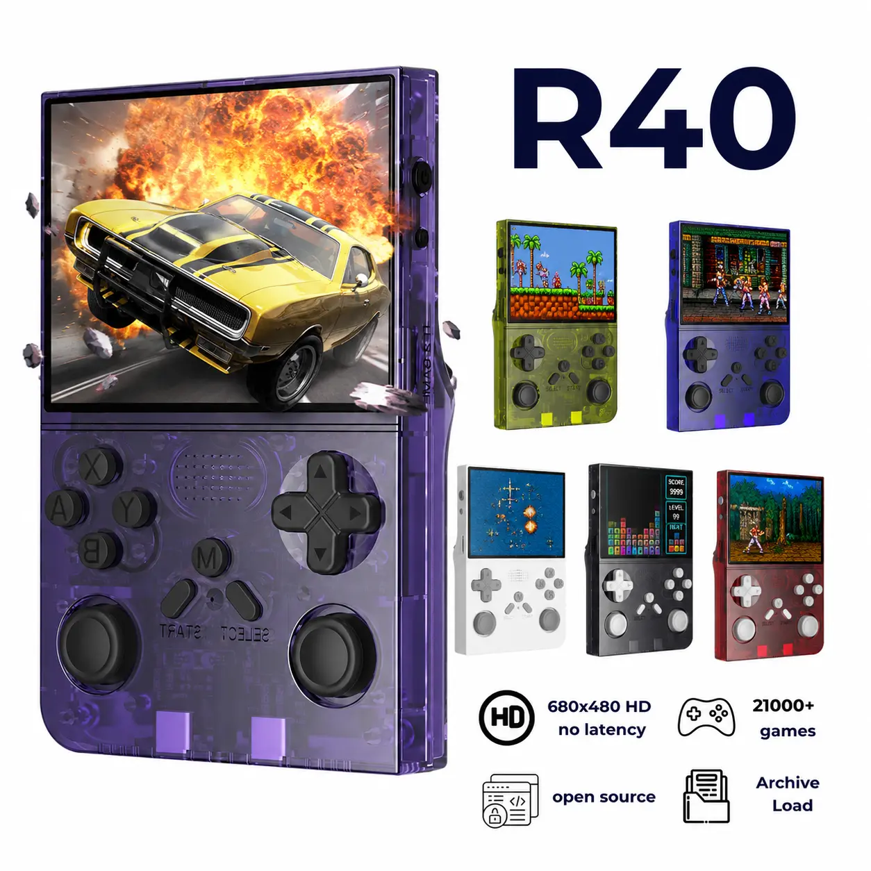R40 Vintage Handheld Gaming Console - Linux System, 3.5 in IPS Screen, 3000mAH Battery, 32G+64G TF Card, Preinstalled Games, Cool Gadgets for Teenage Boy Gifts, Men's Personal Gadgets, Holiday Gift