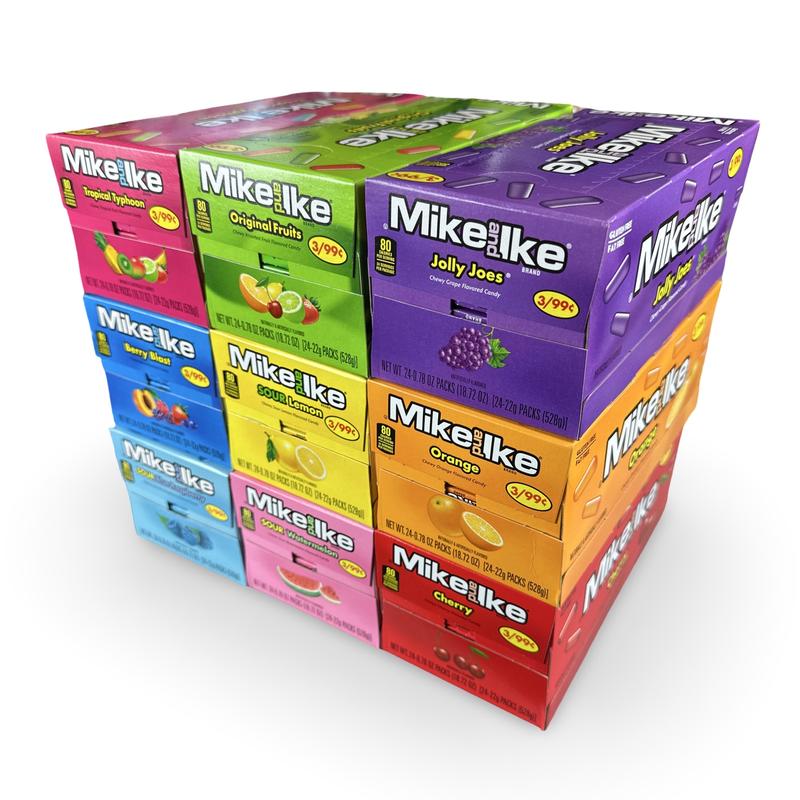 Mike & Ike Chewy Candy – 24 Count Theater Boxes (Choose from 9 Flavors: Original, Grape, Cherry, Orange, Blue Raspberry, Berry Blast, Tropical Typhoon, Sour Watermelon & Sour Lemon)