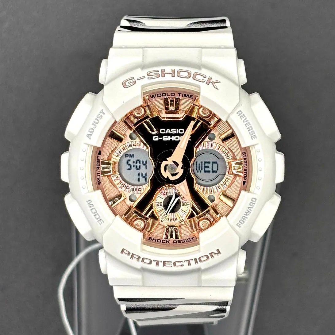 Casio G-Shock GMA-S120MF-7A2 White Rose Gold Zebra Strap NIBWT