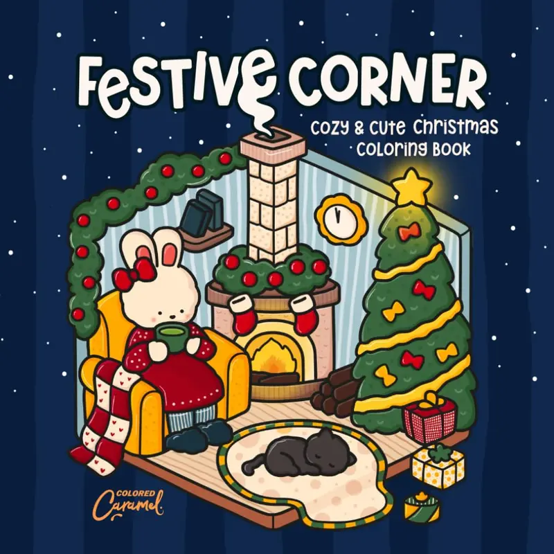 Festive Corner Holiday Coloring Book for Adults - 40 Designs, Bold Lines, English Ice Skating Theme, Friendly Animals & Christmas Trees, Fun and Relaxing Activity Book, Makes a Lovely Gift for Teens