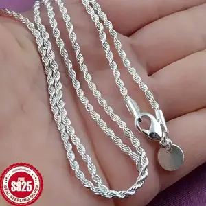 Sterling Silver S925 Twisted Rope Chain Necklace, Simple Hip-Hop Style, Elegant Women'S Jewelry Accessory, February Birthstone, Valentine'S Day Gift, All-Season Daily Wear, 2g western  jewelry womens smart  ring wedding  set famil