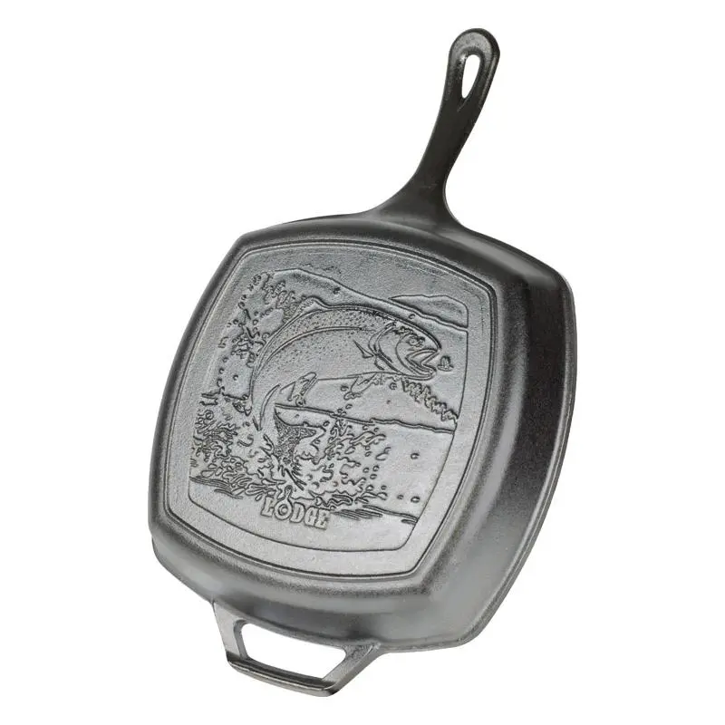 Lodge 6655096 10.5 in. Wildlife Series-Rainbow Trout Cast Iron Grill Pan, Black