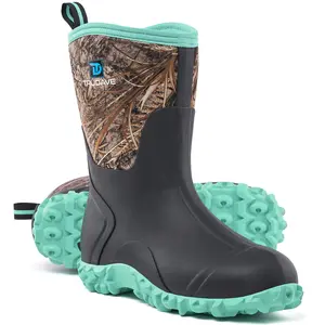 Trudave All-Season Waterproof Rubber Boots for Women Mid-Calf Rain & Hunting Boots with Steel Shank Insulated & Anti-Slip Sole Black Size 5-11 Comfortable Footwear Girl
