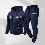 Men's Milano Printed Hoodie and Drawstring Sweatpants Set, Menswear, Casual Athletic Long Sleeve Hooded Jacket & Trousers for Fall & Winter, Men's Clothing for Daily Wear, Sportswear Indoor Outdoor, Tracksuit, Athleisure Summer Clothes