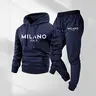 Men's Milano Printed Hoodie and Drawstring Sweatpants Set, Menswear, Casual Athletic Long Sleeve Hooded Jacket & Trousers for Fall & Winter, Men's Clothing for Daily Wear, Sportswear Indoor Outdoor, Tracksuit, Athleisure Summer Clothes