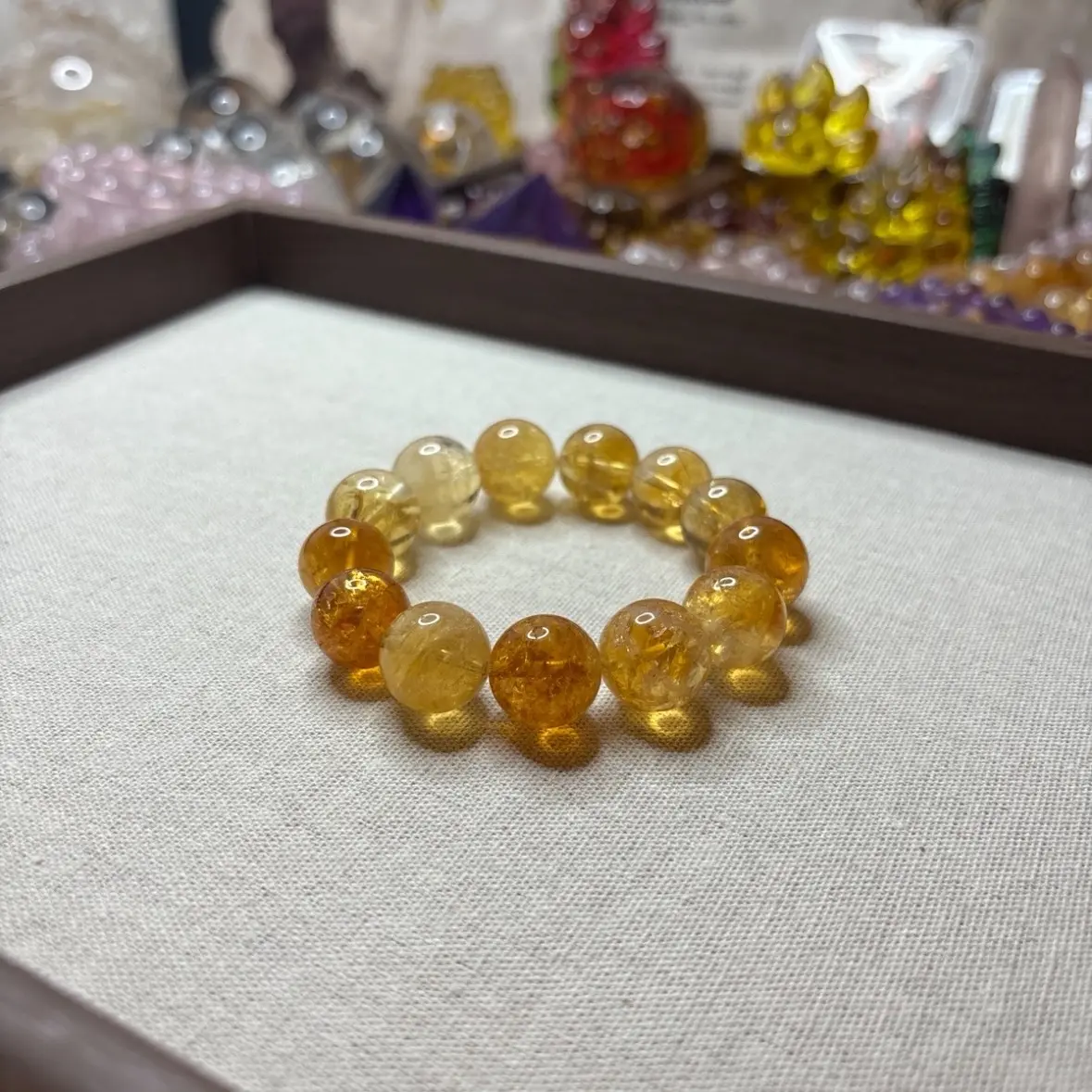 15mm Natural Yellow Citrine Crystal Gemstone Round Beads Bracelet