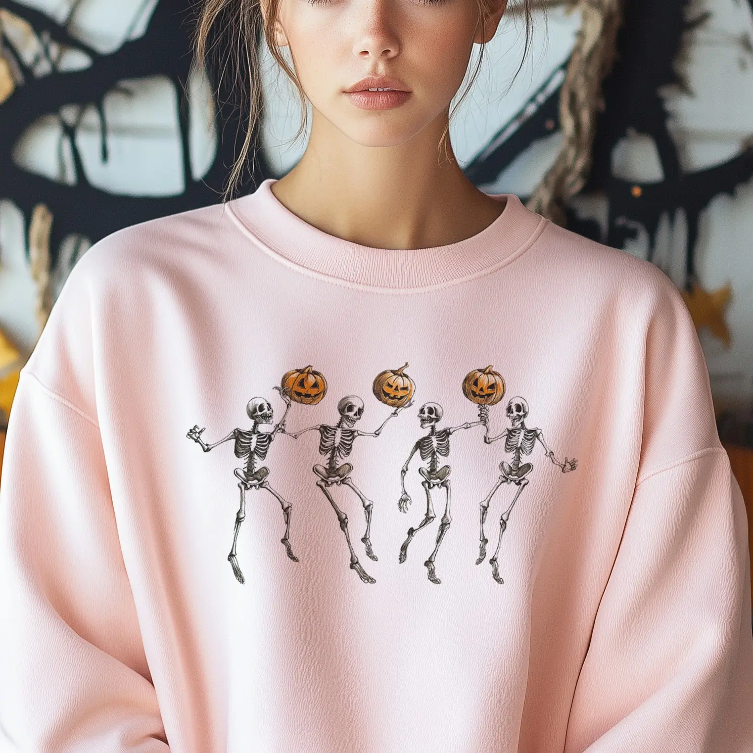 Dancing Skeletons Halloween Sweatshirt, Spooky Crewneck Jumper, Halloween Costume Top, Skeleton Dance Party Pullover, Halloween Sweatshirt