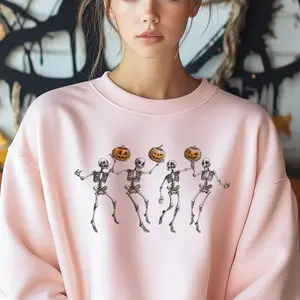 Dancing Skeletons Halloween Sweatshirt, Spooky Crewneck Jumper, Halloween Costume Top, Skeleton Dance Party Pullover, Halloween Sweatshirt