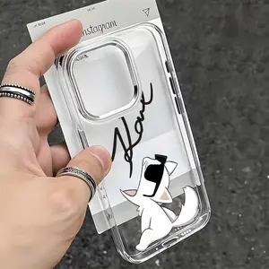 Karl Lagerfeld signature and his cat Phone Case For iPhone17 16 15 14 13 12 11 Pro Max Plus Chrome Button Camera Ring Transparent Case