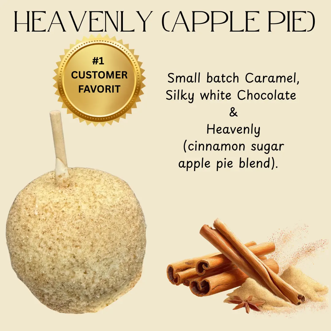 Copperpot Caramel Co Caramel Apple Heavenly Apple Pie Large Crisp Granny Smith Apple Coated in Signature Copper Pot Caramel with Chocolate and Cinnamon Sugar Topping