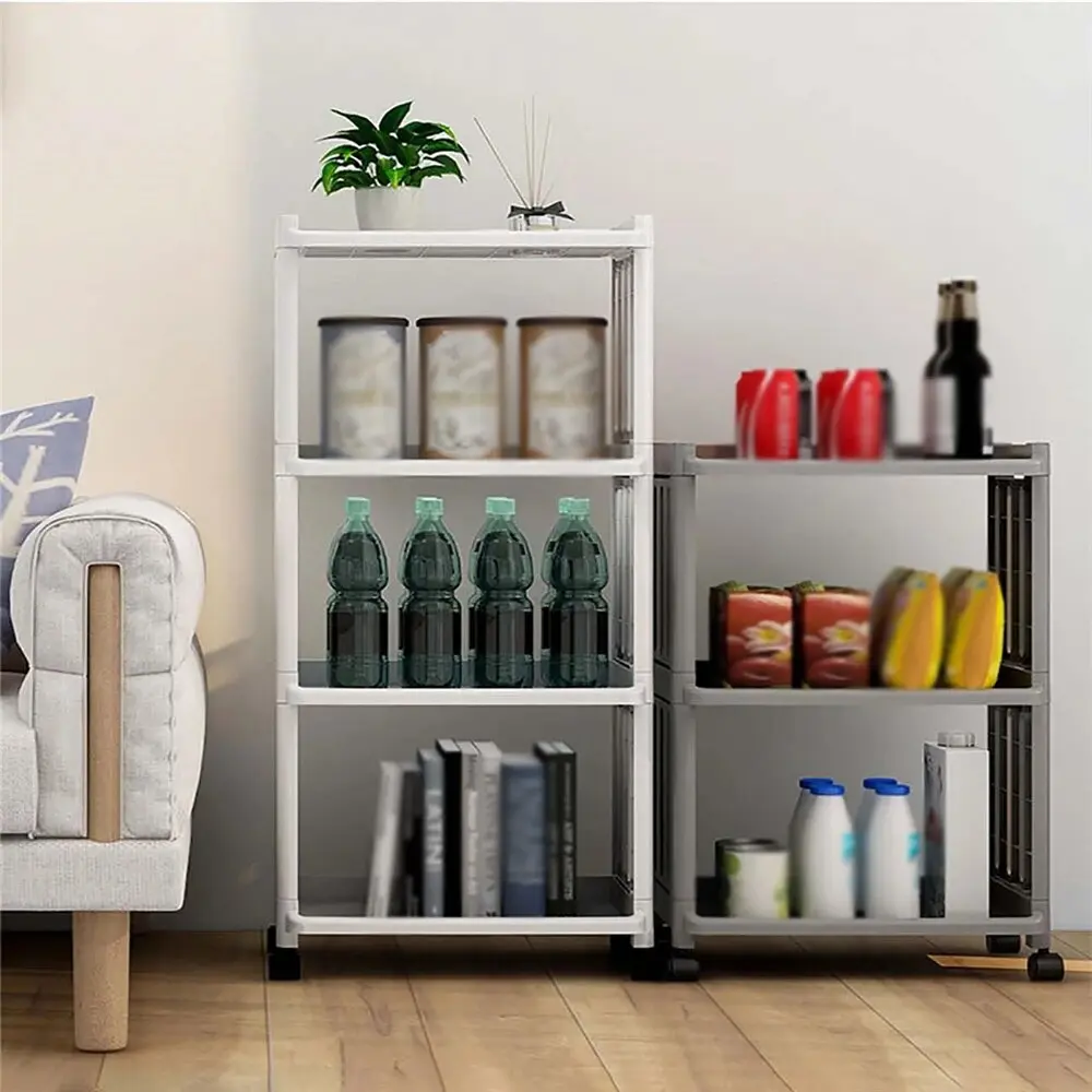 PF-Autumn and winter hot-selling new refrigerator storage side racks, plastic racks with casters, 3/4 layer clearance racks, kitchen trolleys