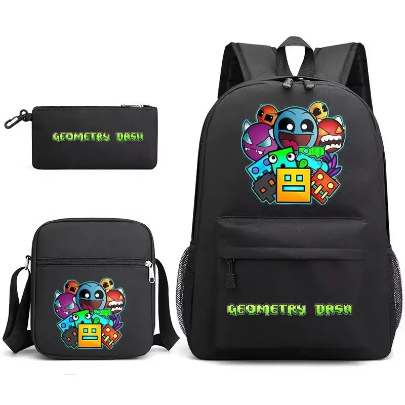 Geometry Dash Backpack Shoulder Bag Pencil Case Set for Men Women Kid Students Schoolbag Fashionable and Trendy Teenage Backpack