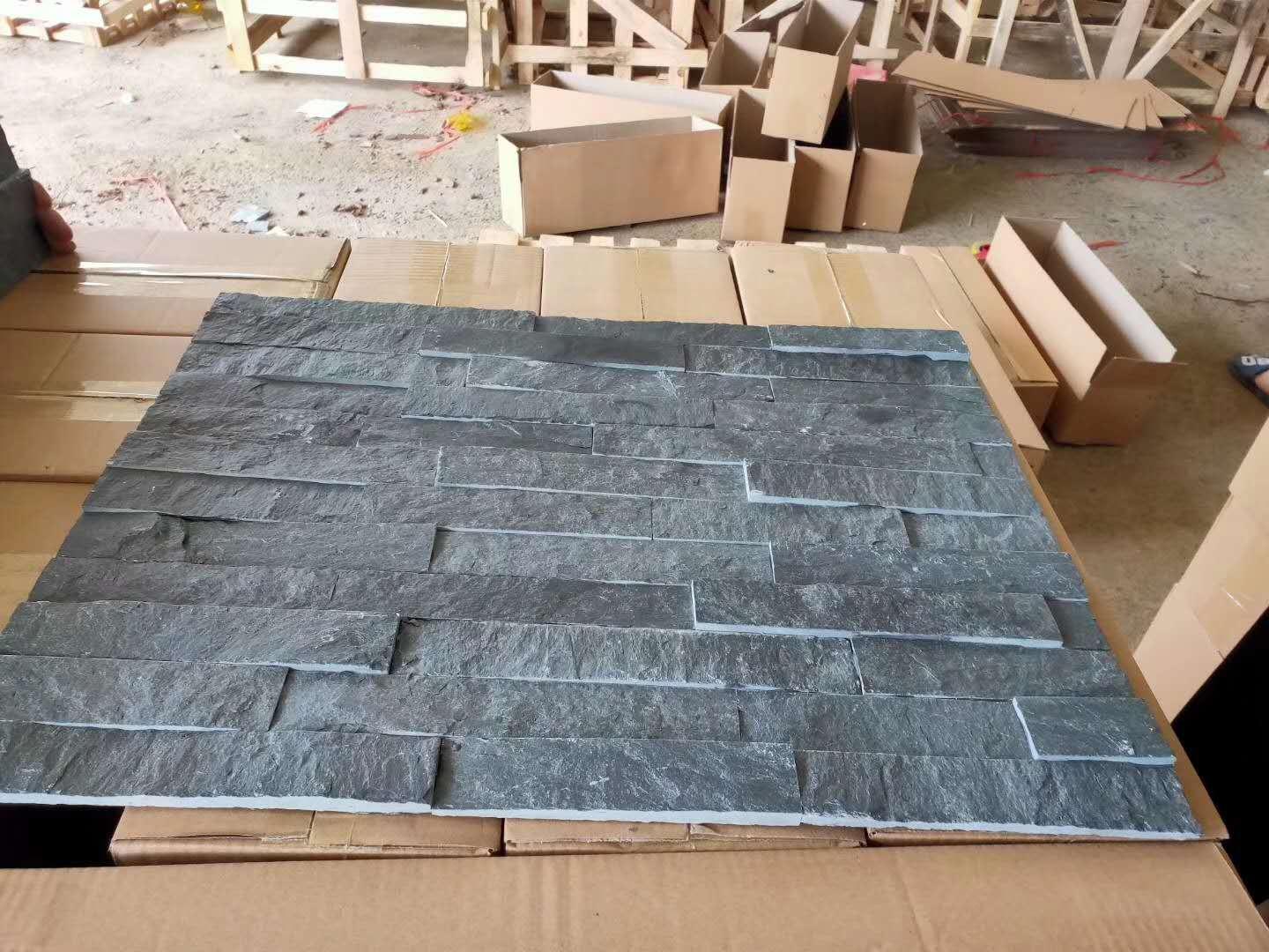 Affordable sale of natural slate stone slabs—black stacked stone decorative wall panels