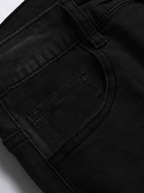 Men's Black Slim Fit Ripped Jeans - Distressed Denim Pants with Holes, Trendy Streetwear & Versatile Styling  Fashion