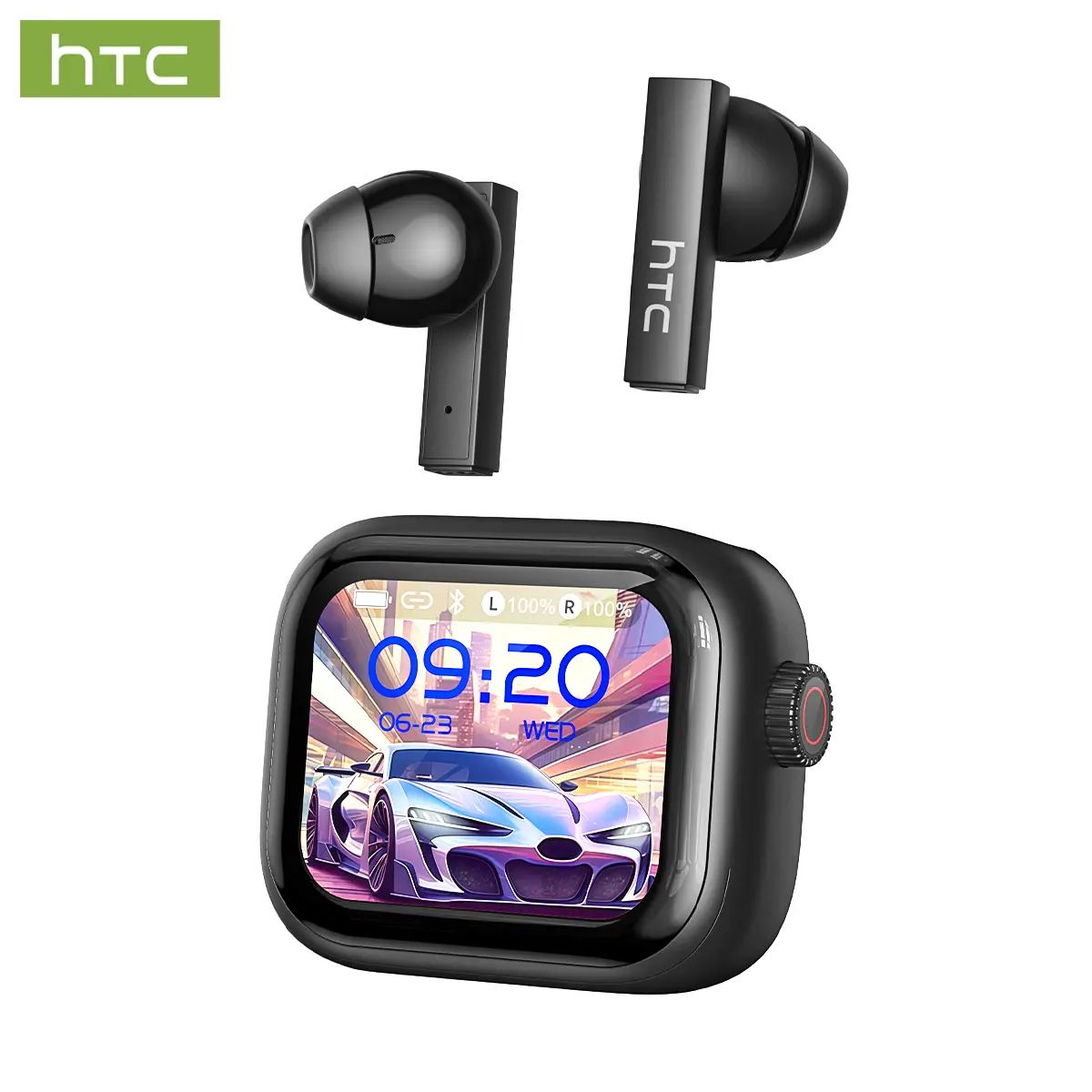 HTC NE40 Full Color Touch Screen True Wireless Earbuds 48 Hours Ultra Long Battery Life 10 Mins Fast Charge IPX5 Waterproof Bluetooth Headphones with Rotary Button Control