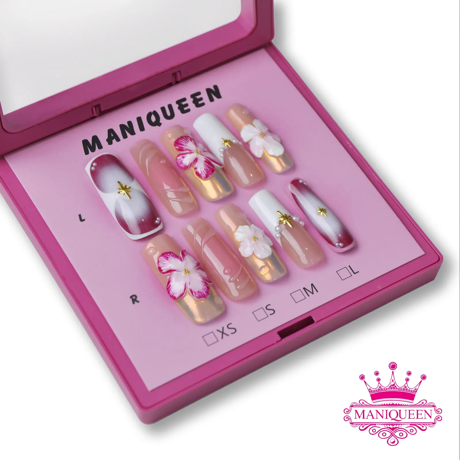 MANIQUEEN Hand-Painted 3D Square Pipe Nails Premium Reusable Press-On Manicure 100% Handcrafted Salon-Quality Summer 2025 Nail Artistic Designs