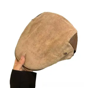 2026 Spring Old Money Style Leather Newsboy Cap, Vintage Suede Duckbill Cap for Women, Artistic Versatile Unisex Cap