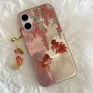 Through hole vortex painting | Calligraphy flower branch koi | koi pendant | Best friend gift | Cover | Suitable for iPhone 11 12 13 14 15 16 17 Pro Max