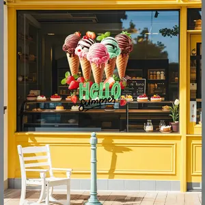 Summer Ice Cream Theme Static Window Sticker, 47.5x42cm, Ideal for Dessert Shop Display, Coffee Shop Glass Decor, Home Kitchen Window Beautification