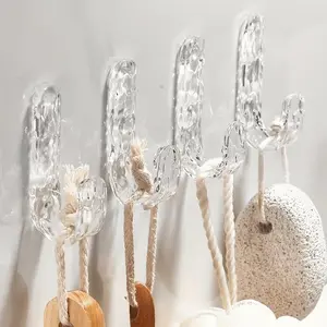 4pcs Acrylic Diamond Wall Hooks, Waterproof Adhesive Hooks, Ideal for Hanging Towels Coats, Durable Home Organization Solution