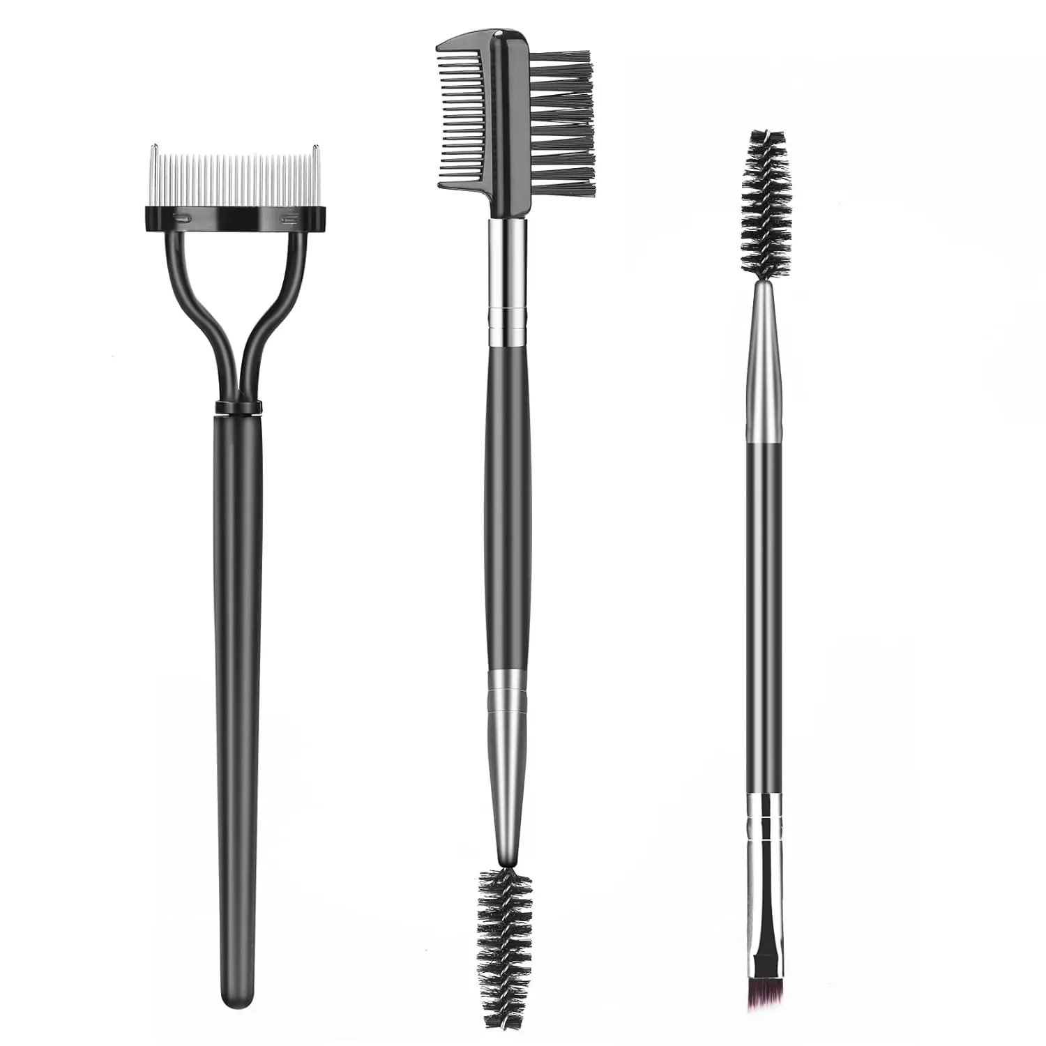 3-Piece Professional Eye Makeup Tools Set - Eyebrow Brush, Brow Comb, Eyelash Separator, Lash Spoolie for Beauty & Personal Care, Default