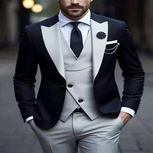 Men's Suit with Two Buttons, 3pcs Suit, Vest, Fashionable and Orthodox Professional Wear, Suitable for Wedding, Interview, Party Gathering tuxedo baggy  prom