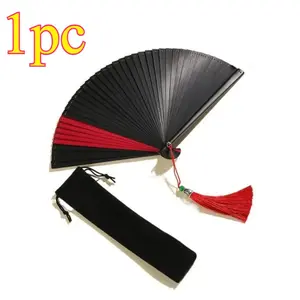 Folding Bamboo Tassel Hand Fan Portable Chinese Style Dancing Show Performance Party Props Vintage Craft Decor
