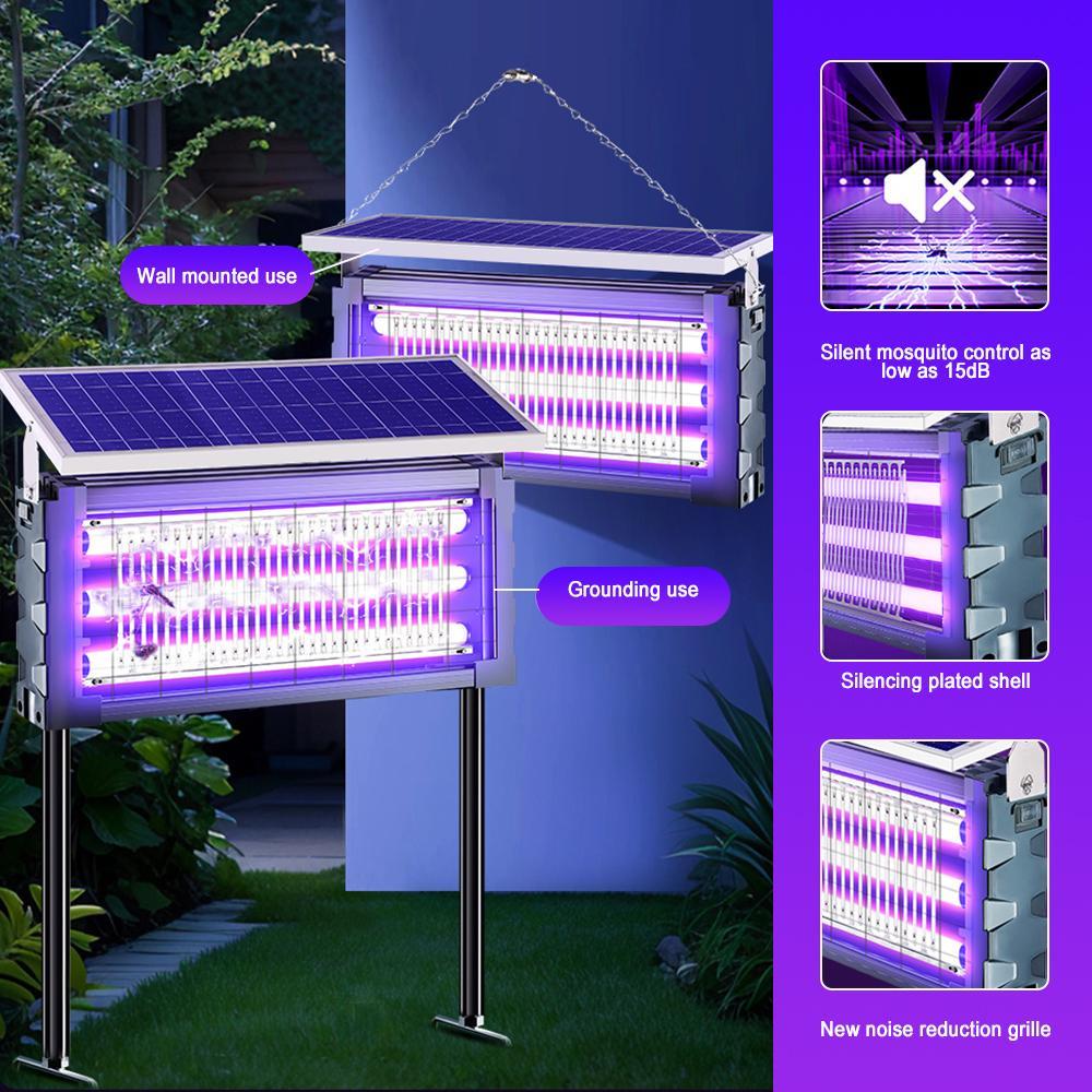 Solar Mosquito Killer Lamp Outdoor – 20W High-Power Waterproof Insect Zapper with 3 Tubes, Dual Charging, 6000mAh Battery for Garden, Yard, Farm, Patio