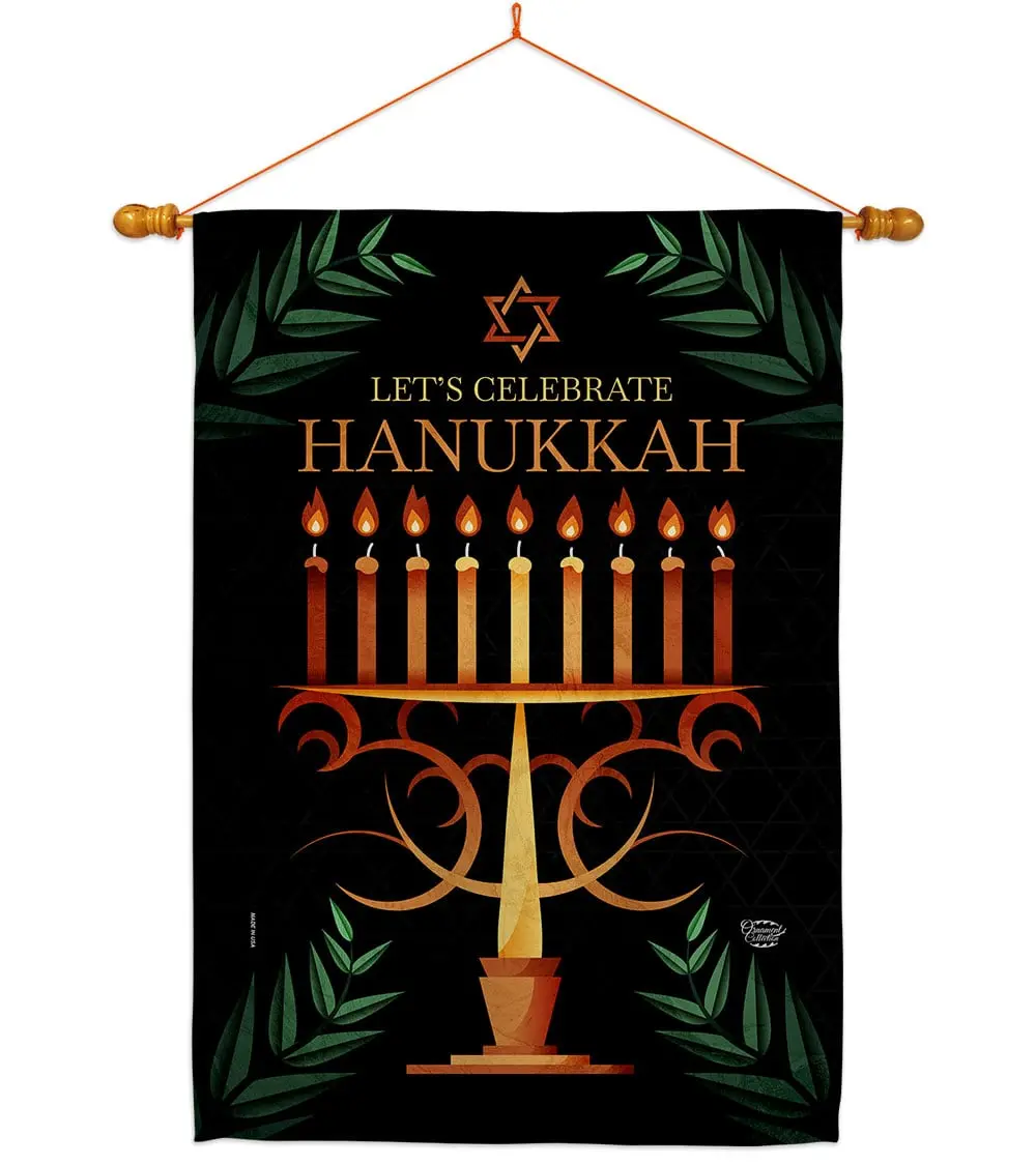 HS190011-BO-03 Hanukkah House Flag Set with Flagpole Hardware, 28"x40" Double-Sided Vertical Winter Flag - Soft, Weather-Resistant Garden Yard Decor Banner (Home Improvement Gift)
