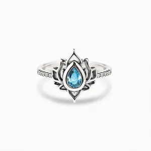 Trending Vintage Flame Lotus Ring with Zircon Stone for Women - Diamond-Inlaid Water Drop Flower Design Jewelry