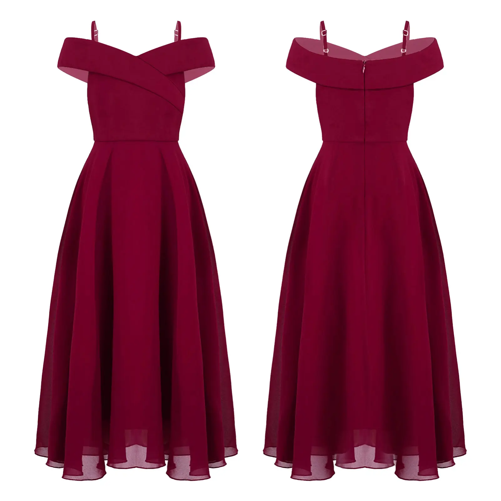 Girls' Off-The-Shoulder Chiffon Princess Maxi Dresses, Birthday Clothes Great for School Events and Parties