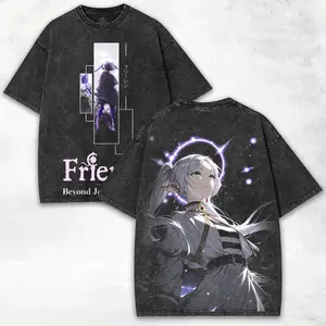 Frieren Beyond Journey's End Washed Tee with Starlight Aura & Elven Beauty – Celestial Anime Streetwear for Radiant Fans | Shine Like The Stars
