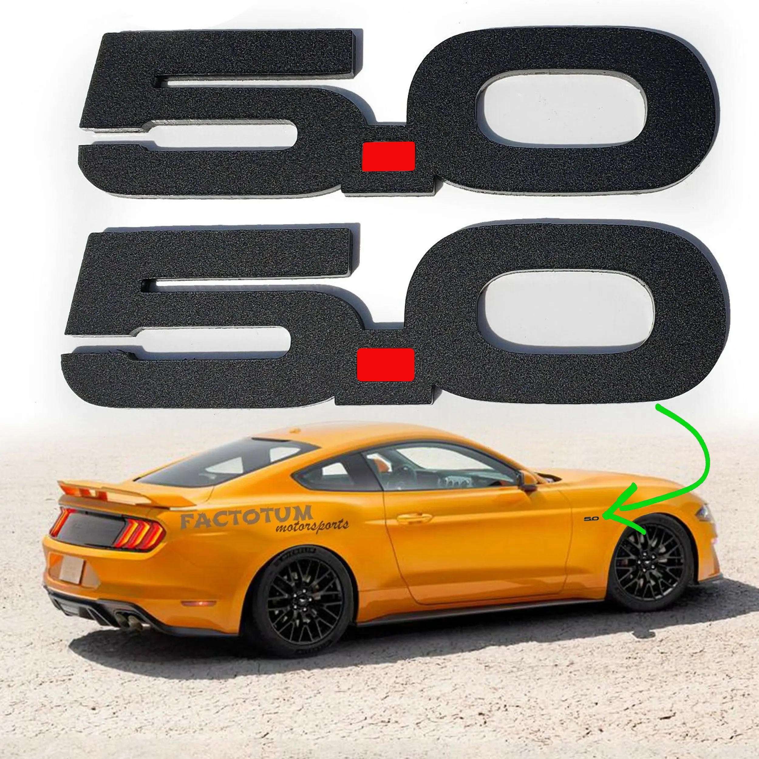 Custom Ford Mustang GT 5.0 Emblems - Matte Black