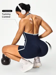 Women's Sporty Jumpsuit Shorts, Backless Hollow Design, Sexy Breathable Shorts, Perfect for Gym Outdoor Sports, Daily Wear, Sports Jumpsuits
