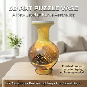 3D Puzzle Vase 200 Pieces Sunset Landscape, DIY 3D Arc Puzzle, Floral Vase with Water Tank, LED Night Light, Creative Gift, Focus Training Art Piece