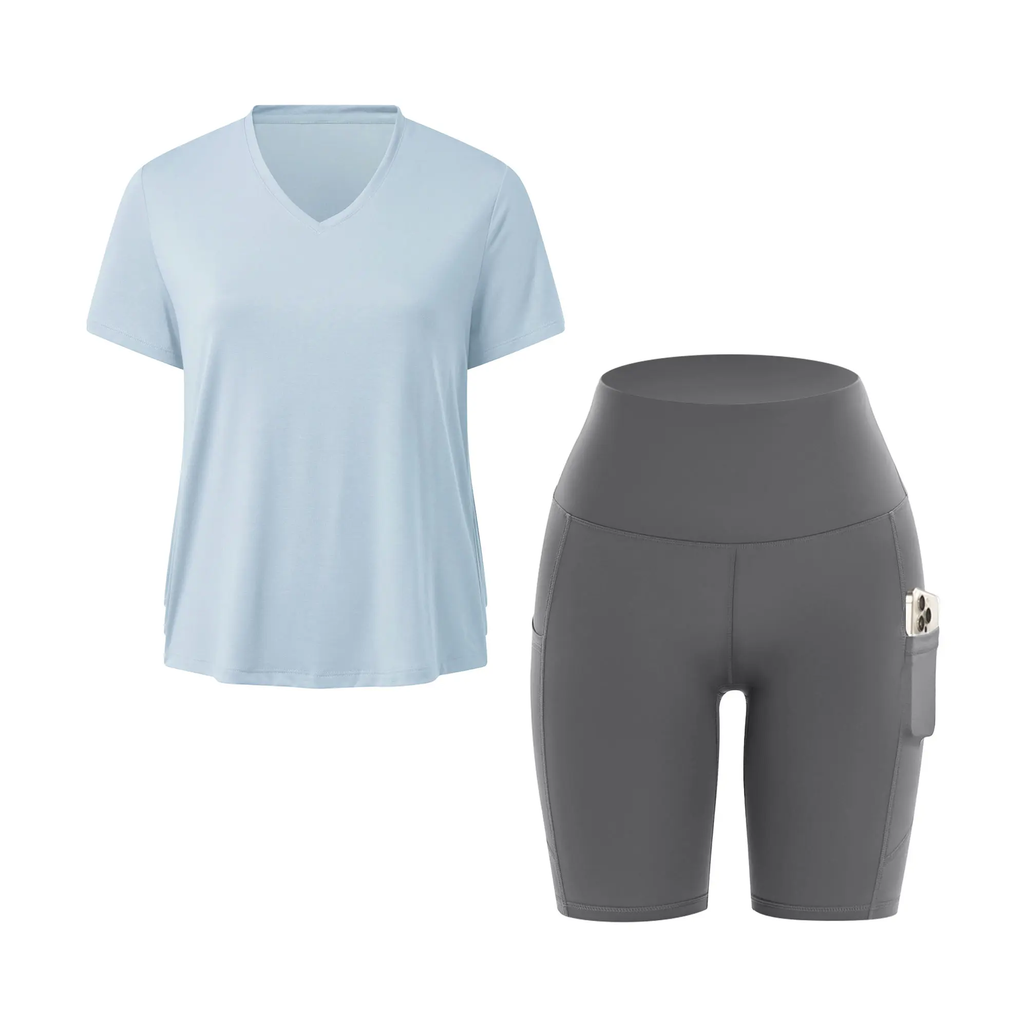 Light Blue T-Shirt+Dark Grey Shorts