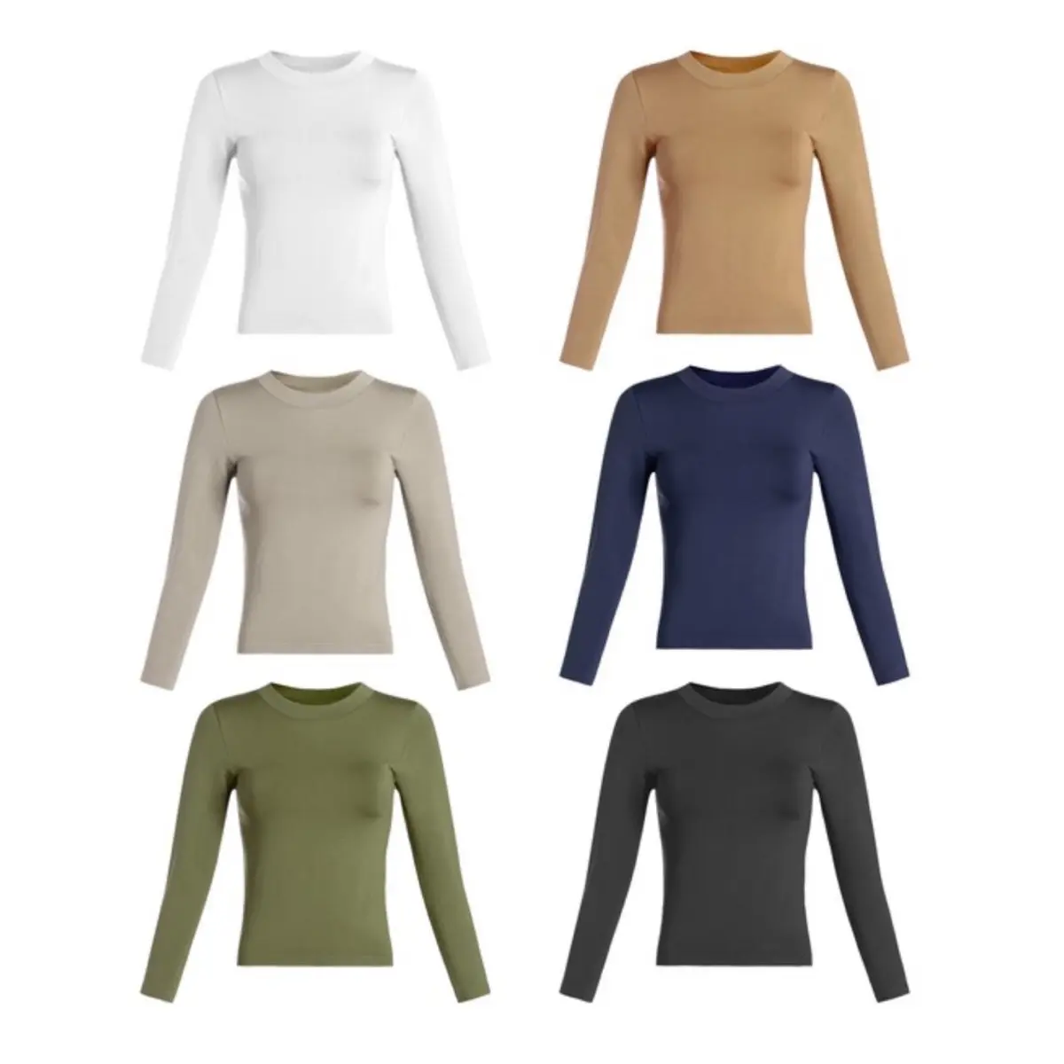 Esther Women's Smooth Crew Neck Long Sleeve Top in Nylon Spandex Blend Comfort Longsleeves Womenswear