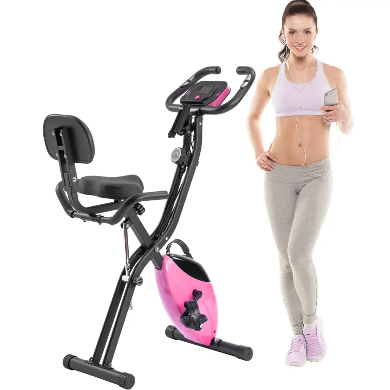 Bellemave Folding Exercise Bike, Upright & Recumbent X-Bike with 10-Level Adjustable Resistance, Backrest, Arm Bands & LCD Display, Home Exercise Equipment for Home Gym & Cardio Workout, Workout Machines For Home
