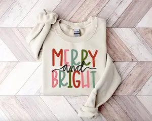 Merry Christmas and Bright Shirt/Sweatshirt/Hoodie, Retro Crewneck, Gift For Xmas, Cotton, Womenswear Tops