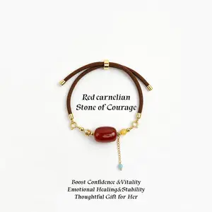 Handmade  Agate Pendant Bracelet – Energy  Rutilated Bracelet, Attract Wealth & Clarity, Manifestation Jewelry, Positive Energy, Adjustable Cord Bracelet for Women