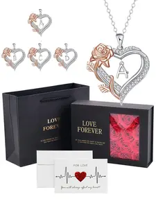 New 26 Letter Necklace with Rose Zircon Heart Pendant, Eternal Flower Rose Box, Unisex Date Gift, Valentine's Day, Birthday, Christmas, Exquisite Jewelry Gift
