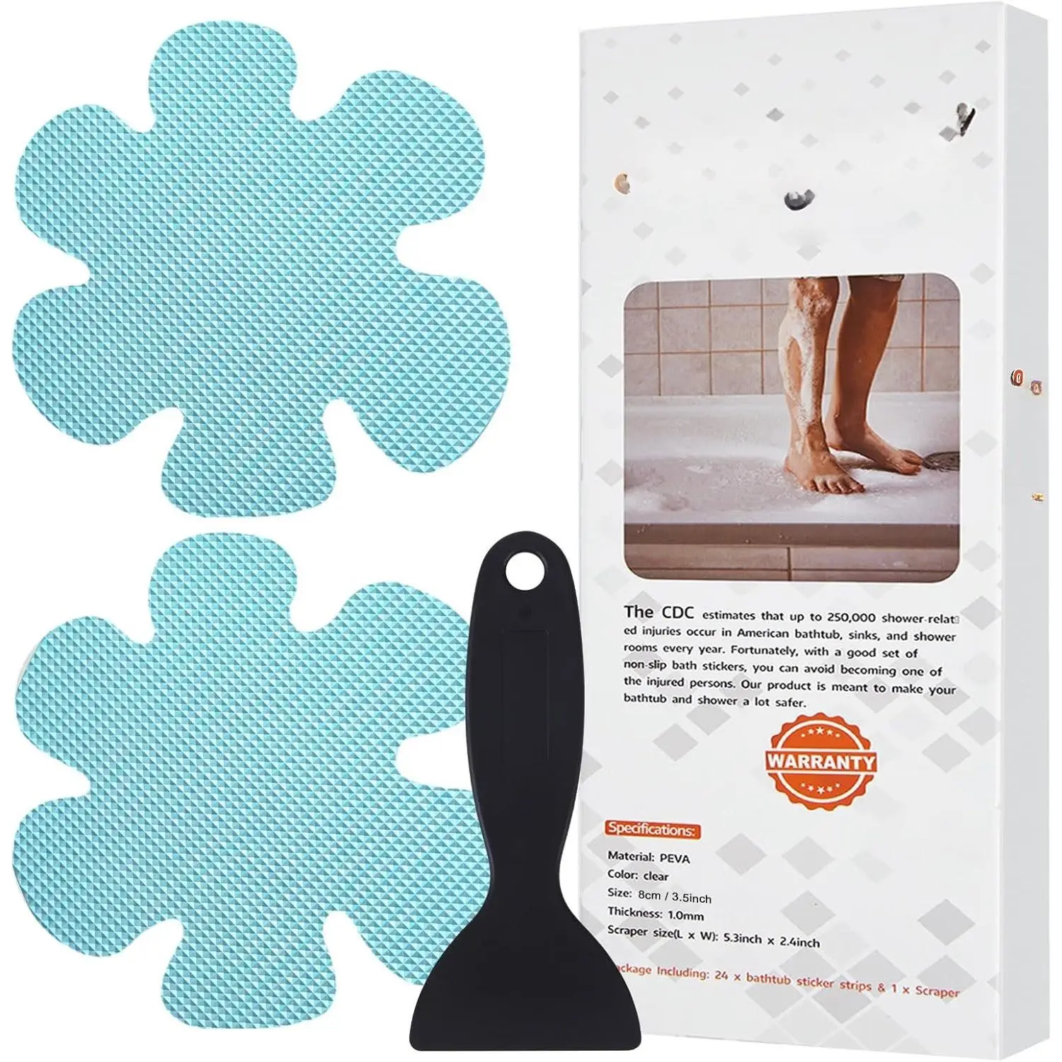 Bathtub Stickers Non-Slip, 24 count Safety Shower Treads Adhesive Appliques with  Scrape (Blue)